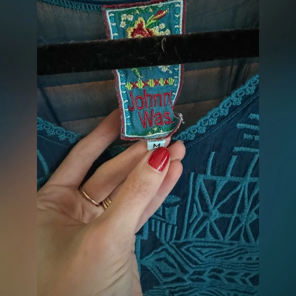 Johnny Was Size M Deep Teal Embroidered Blouse - Picture 3 of 8